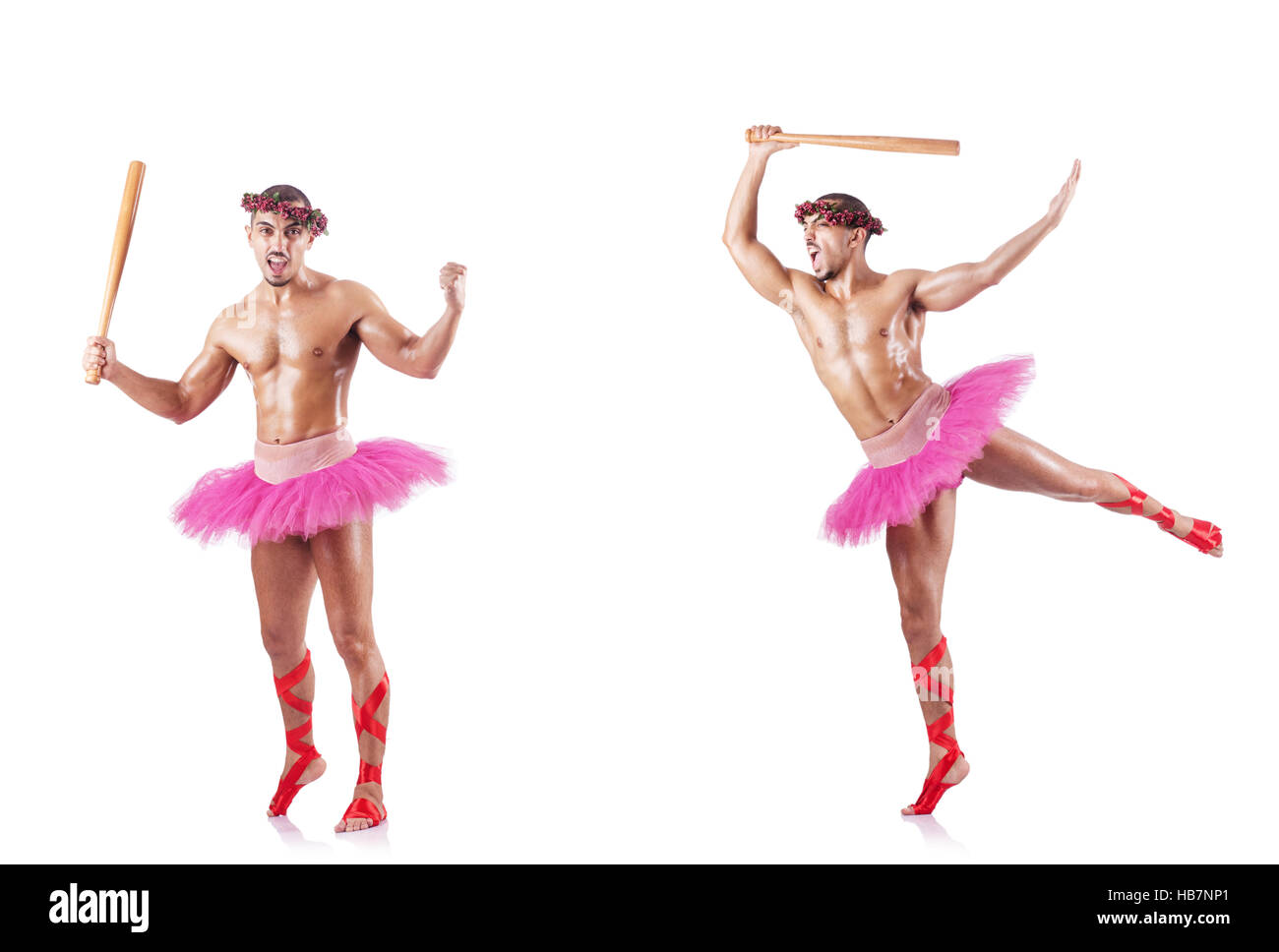 Homme portant un tutu ballet isolated on white Banque D'Images