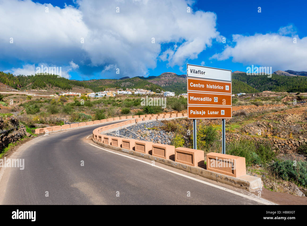 Panneau d'entrée à Vilaflor Tenerife Banque D'Images