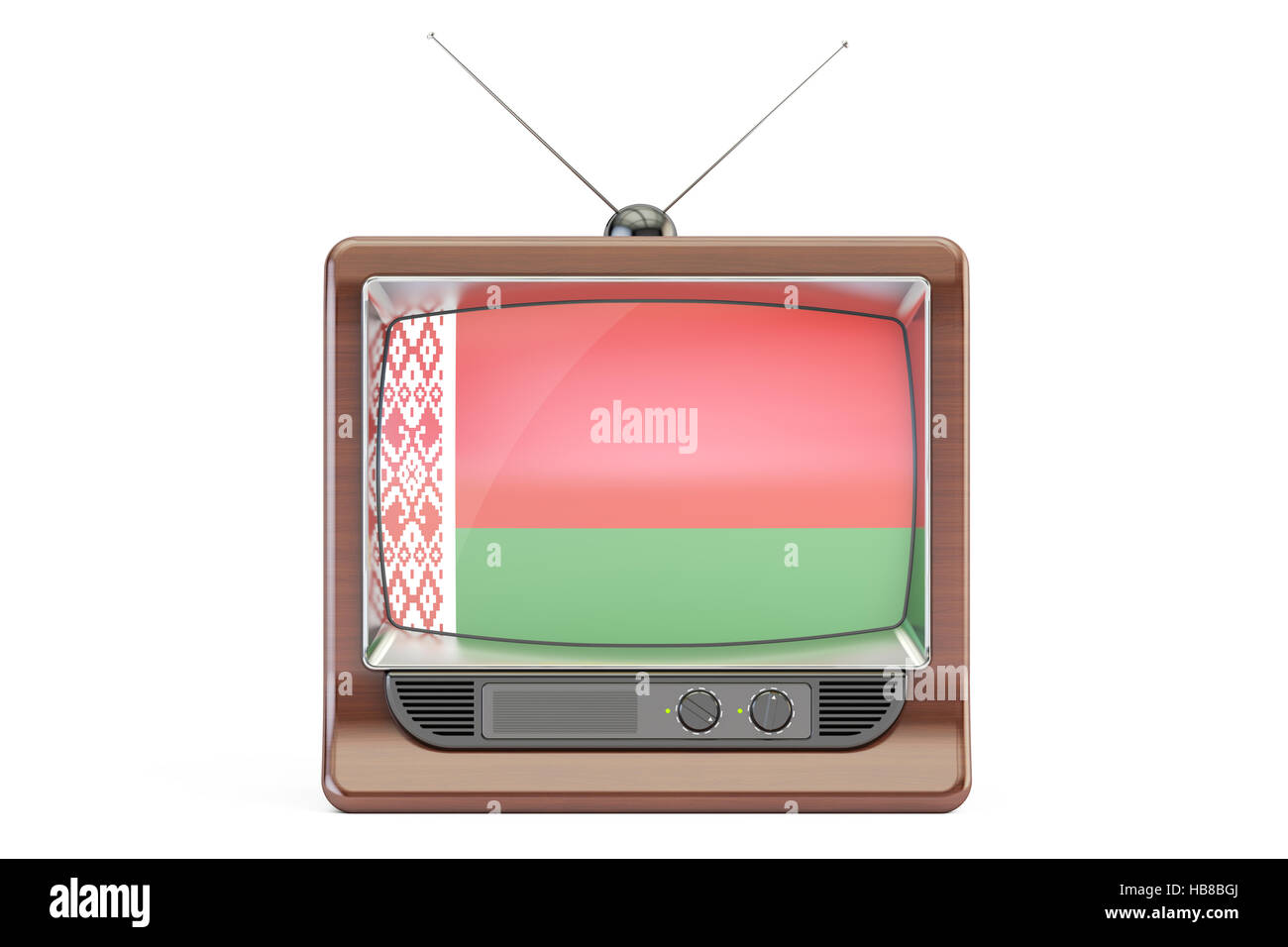 Vieux téléviseur avec le drapeau de la Biélorussie. Concept de la télévision biélorusse, rendu 3D Banque D'Images Vieux téléviseur avec le drapeau de la Biélorussie. Concept de la télévision biélorusse, rendu 3D Banque D'Images