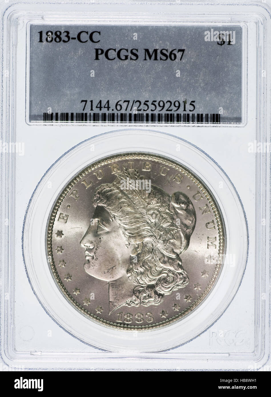 Dallas, Texas le 4 décembre 2016 Classement 1883 Rare CC Morgan Silver Dollar classés MS 67. Banque D'Images