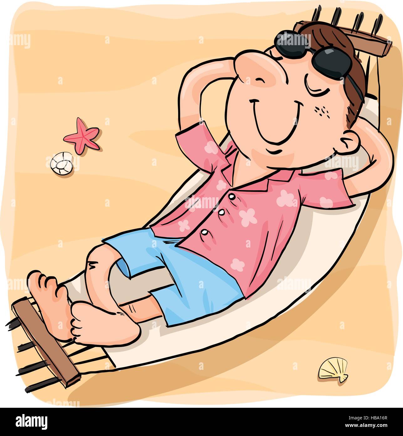 Lhomme Dessin Animé De Vous Détendre Dans Le Hamac Sur La
