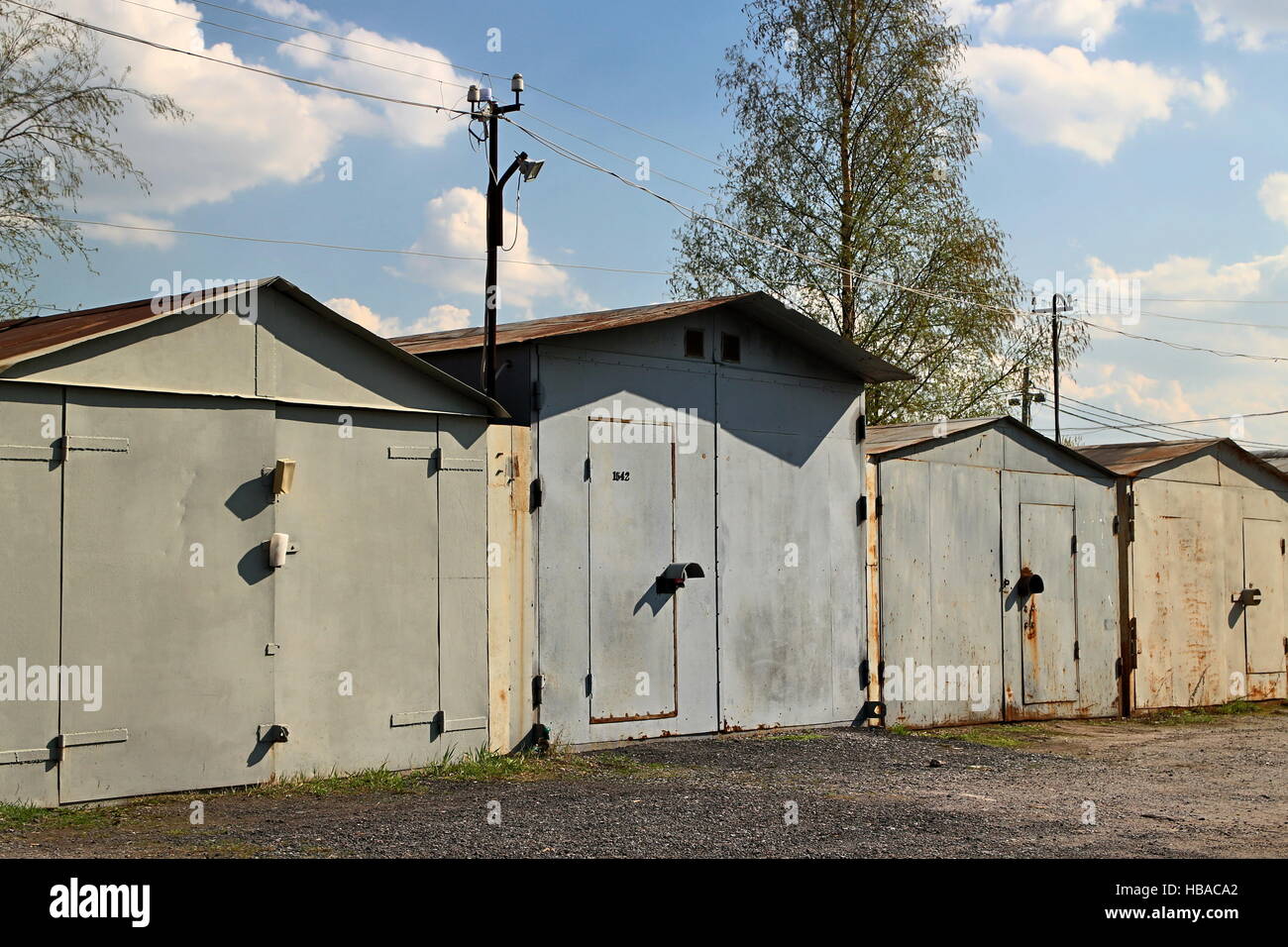 Ancien garage privé dans une rangée Banque D'Images