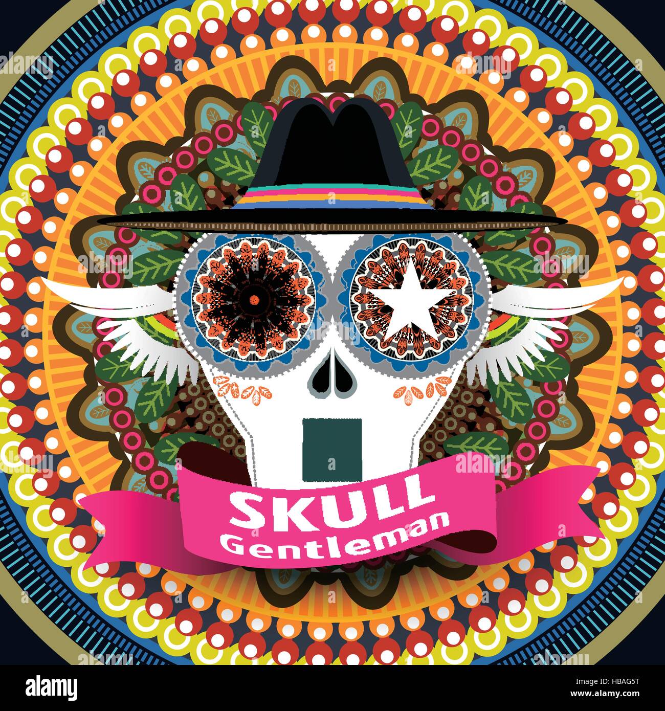 Monsieur crâne mexicain attrayant design de la couverture avec fond coloré Illustration de Vecteur
