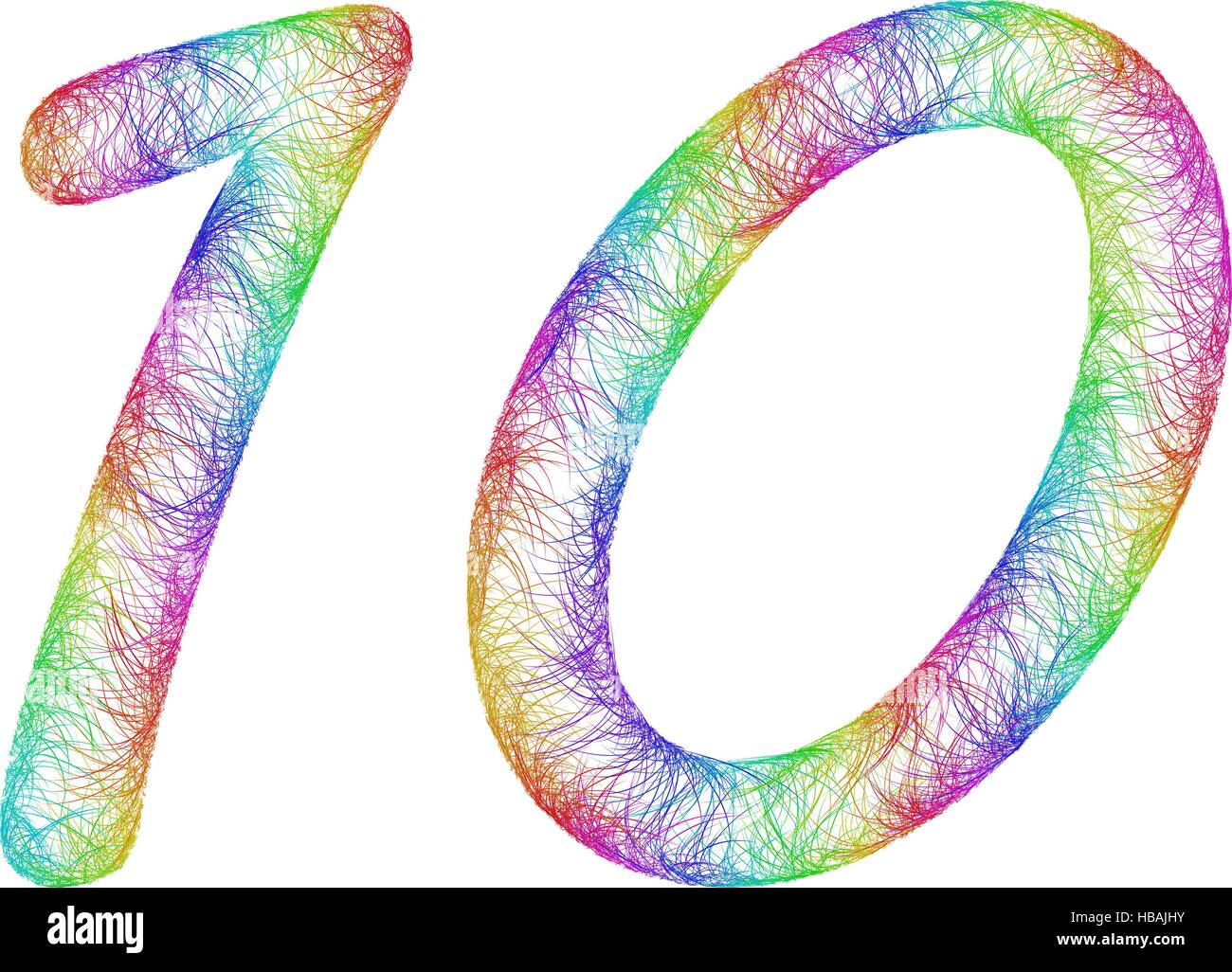 10 Ans Anniversaire Sketch Font Design De Lignes Courbes Colorees Numero 10 Image Vectorielle Stock Alamy