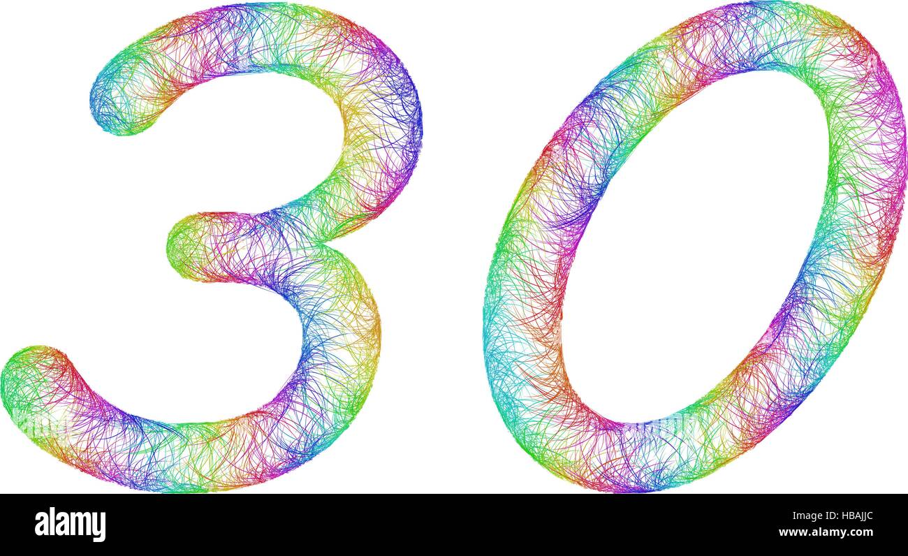 Croquis dessin anniversaire arc-en-ciel - numéro 30 Image Vectorielle ...