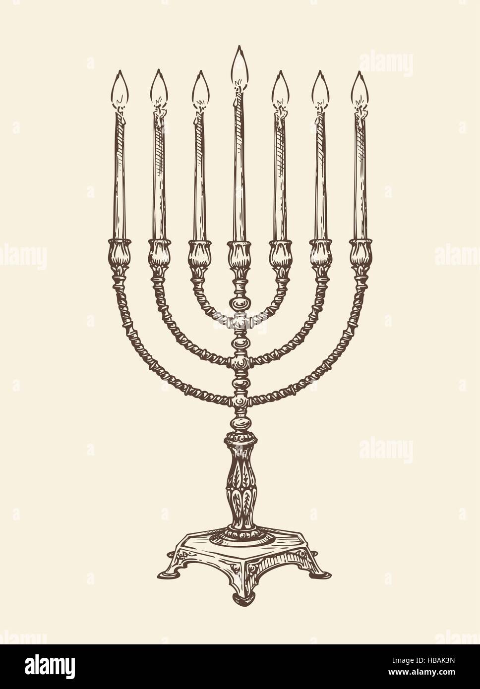 Hanukkah menorah. Vecteur croquis Vintage Illustration de Vecteur