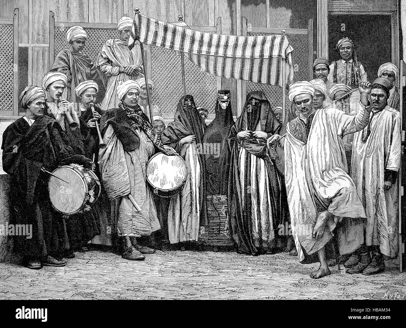 Célébration de mariage au Caire, Égypte, hictorical illustration de 1880 Banque D'Images