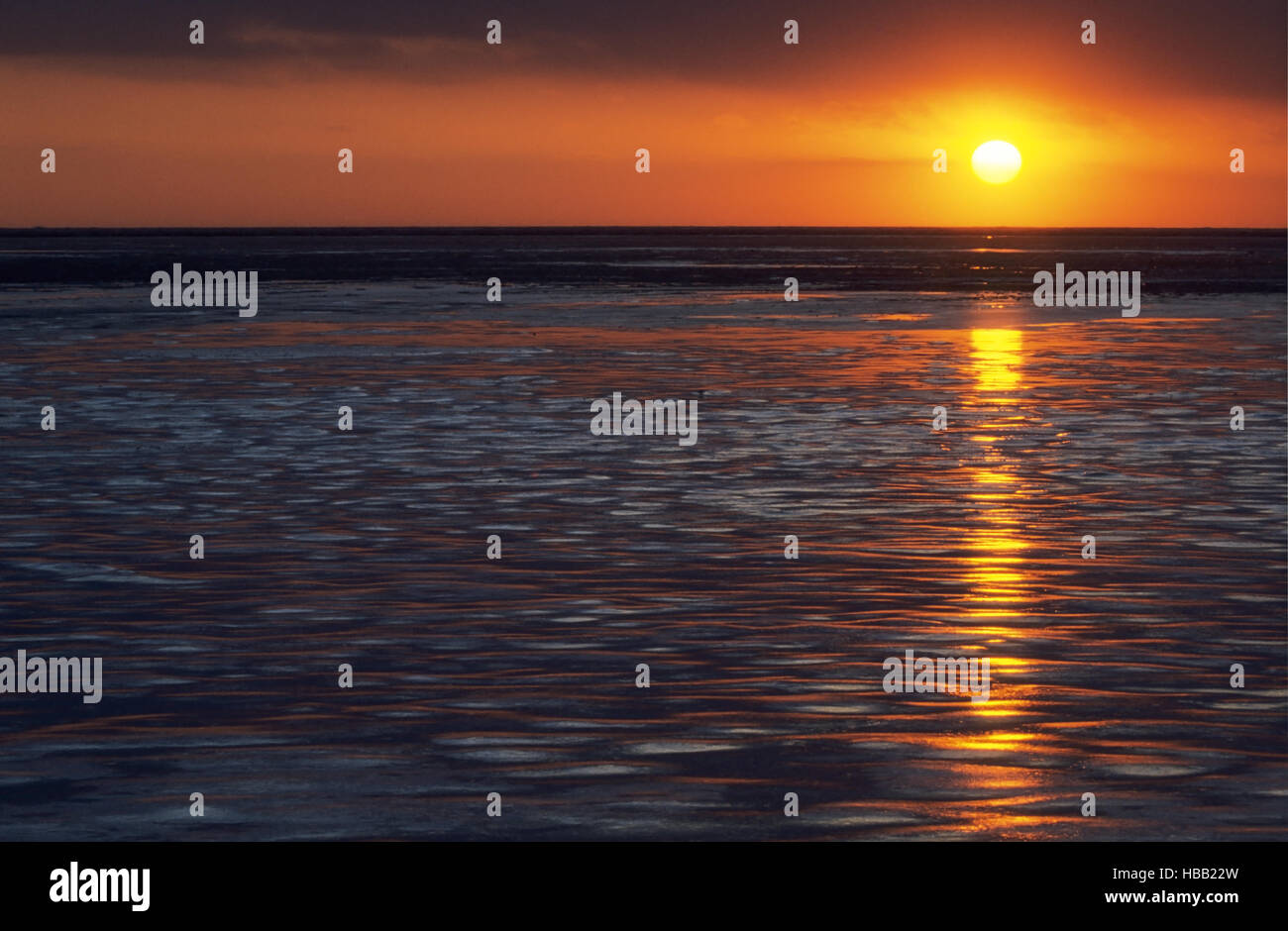 Coucher du soleil en hiver à côte de la mer du Nord Banque D'Images