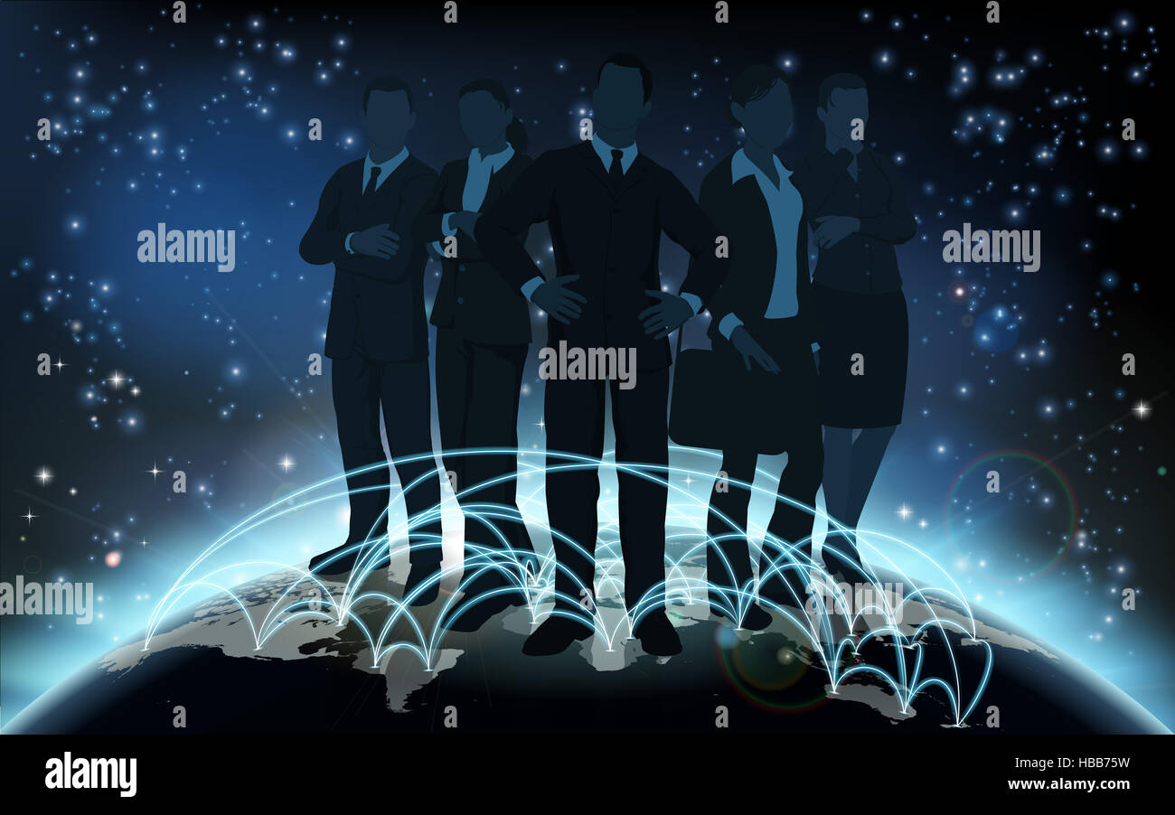 L'équipe d'affaires world globe concept d'arrière-plan de la logistique les trajectoires de vol Banque D'Images