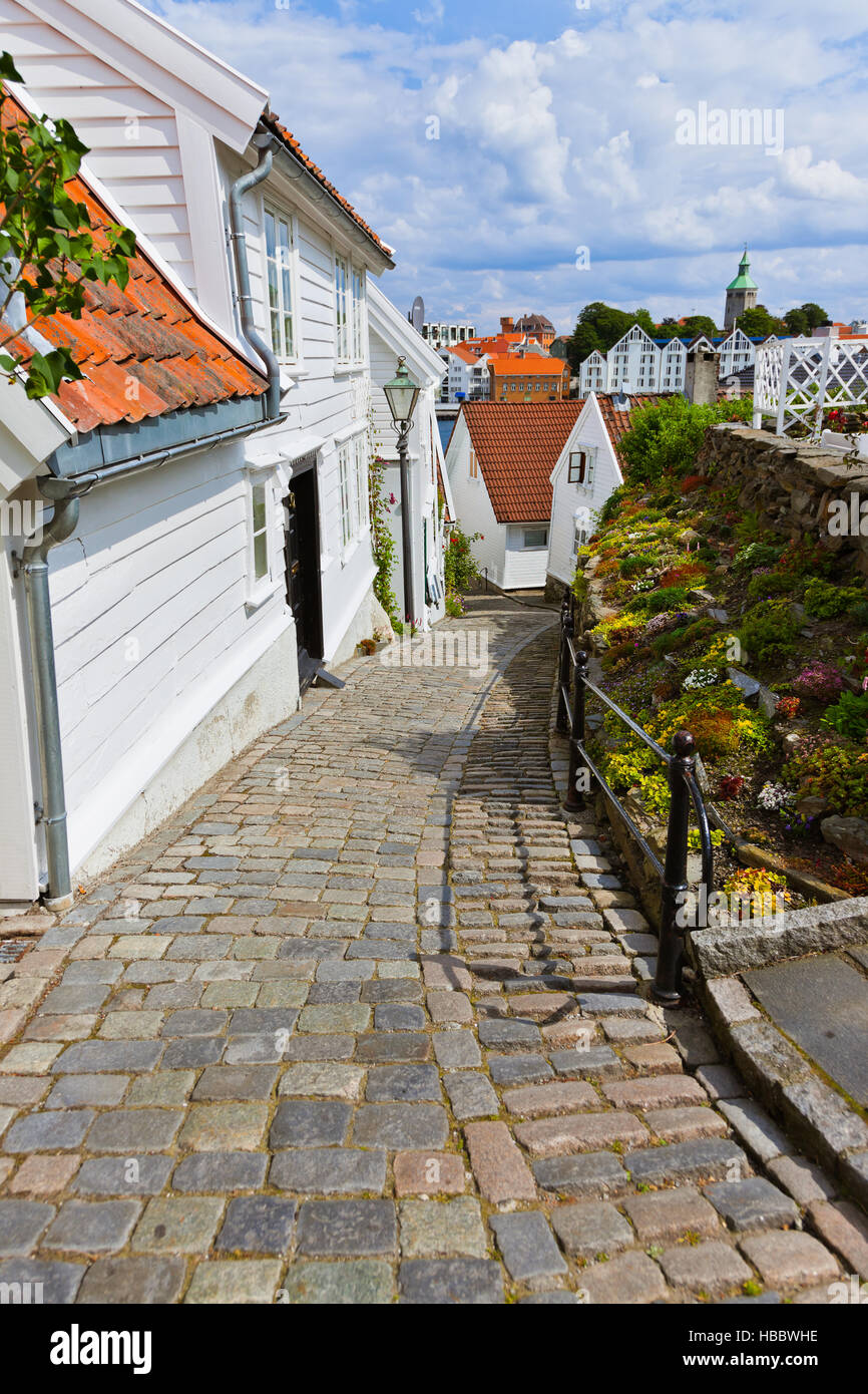 Street dans le vieux centre de Stavanger - Norvège Banque D'Images