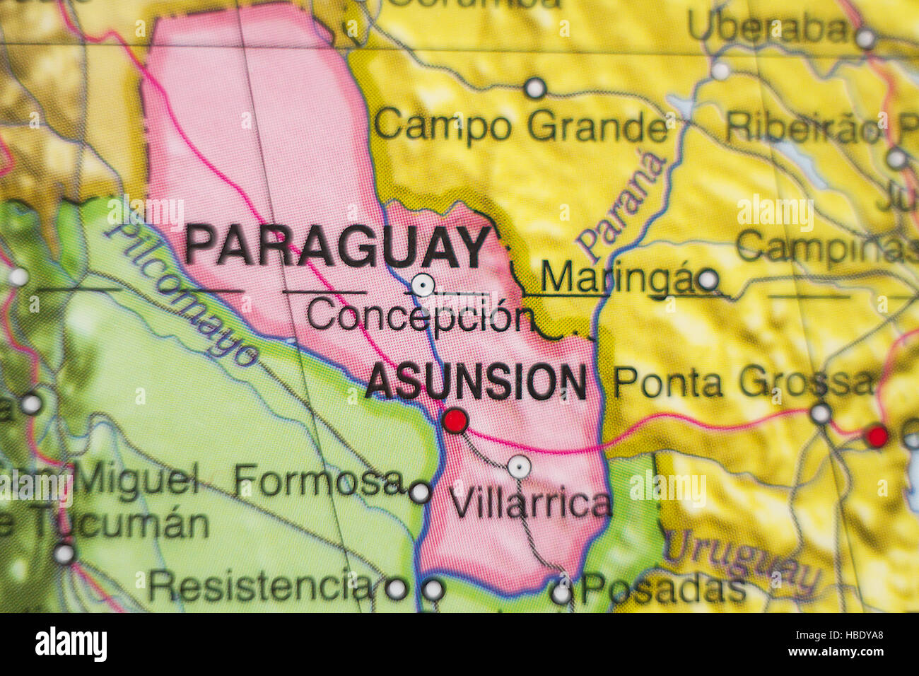 Photo d'un plan de République du Paraguay et la capitale Asunsion . Banque D'Images