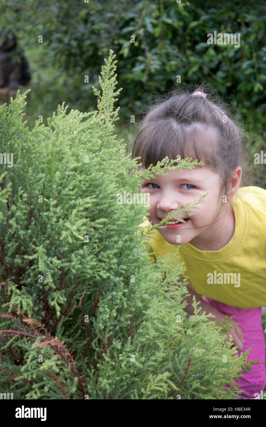 Petite fille jouant à cache-cache Banque D'Images