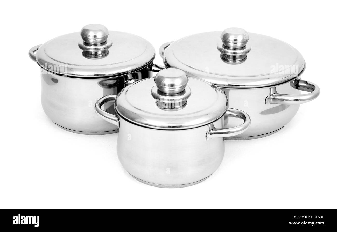 Les casseroles en acier inoxydable Banque D'Images