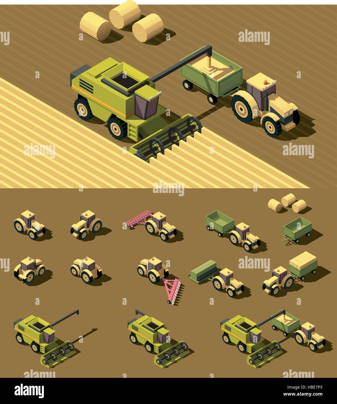 Vector Machines agricoles poly faible isométrique Illustration de Vecteur