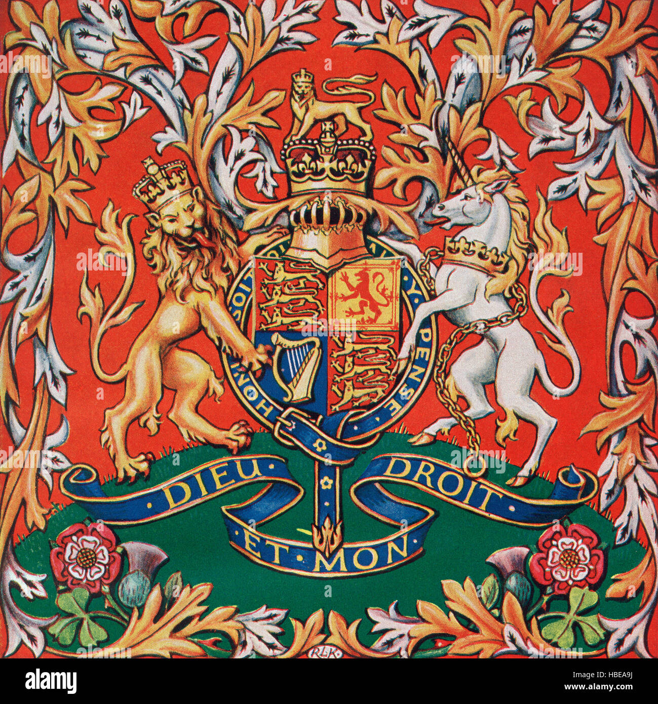 Les armoiries royales du Royaume-Uni. À partir de leurs gracieuses majestés le roi George VI et La Reine Elizabeth, publié 1937. Banque D'Images
