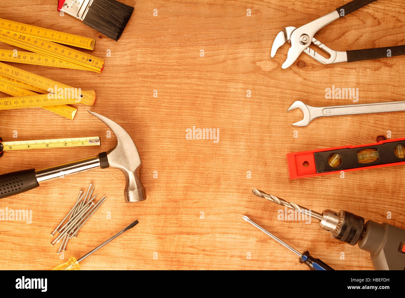 Outils de travail sur bois assortis Banque D'Images