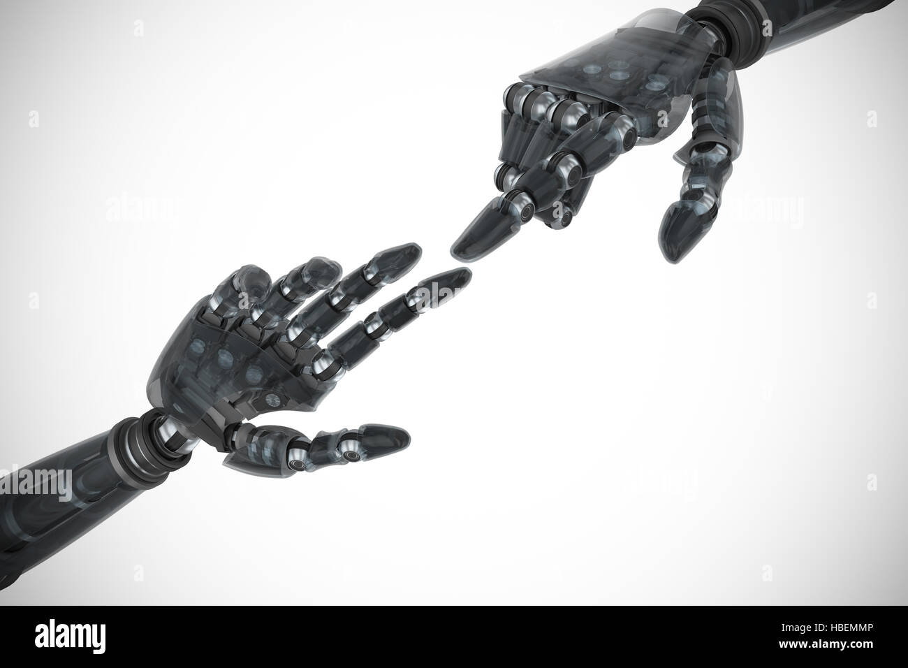 Image composite de l'arrière du bras robot du doigt quelque chose Banque D'Images
