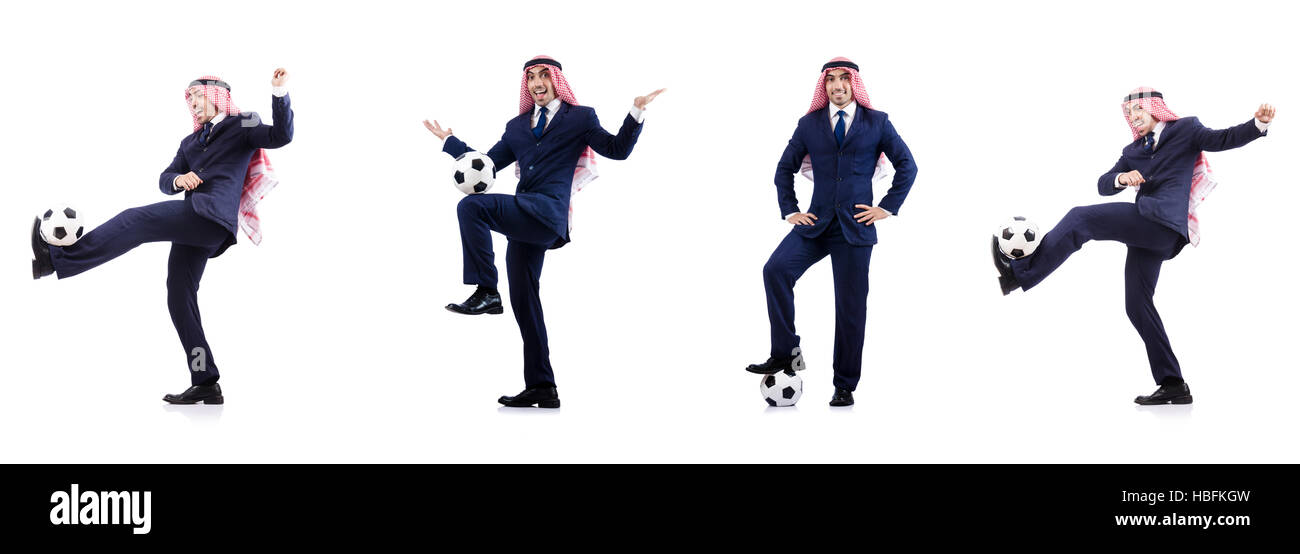 Homme d'affaires arabe avec football Banque D'Images
