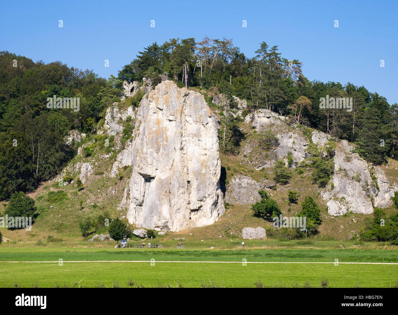 Castle Rock, escalade rochers, Denkendorf, Altmühltal, Haute-Bavière, Bavière, Allemagne Banque D'Images