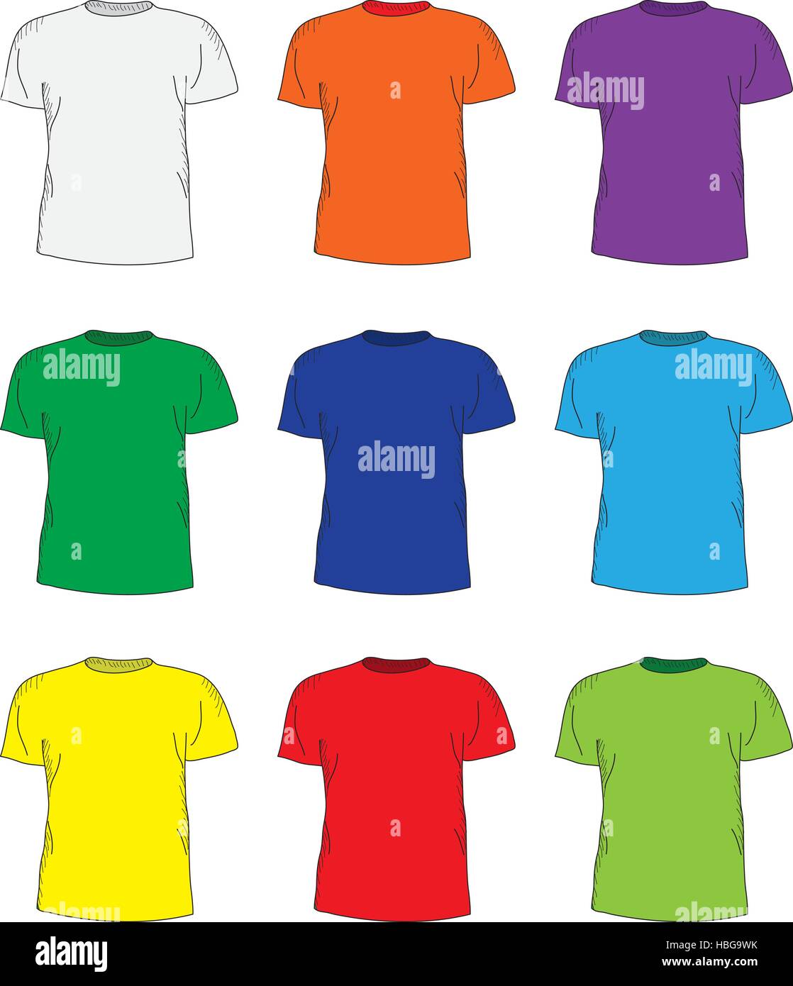 Men's t shirts modèle défini. Multi-couleur T-shirts style de dessin à la main. immersive shirts. Vector illustration Illustration de Vecteur