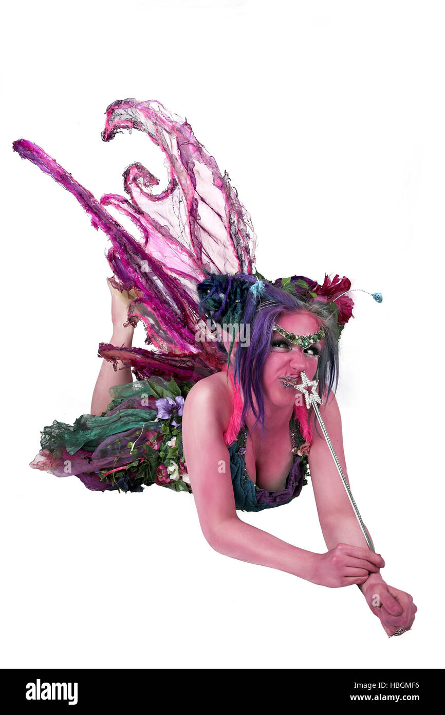 Jeune femme dans un costume elf colorés Banque D'Images