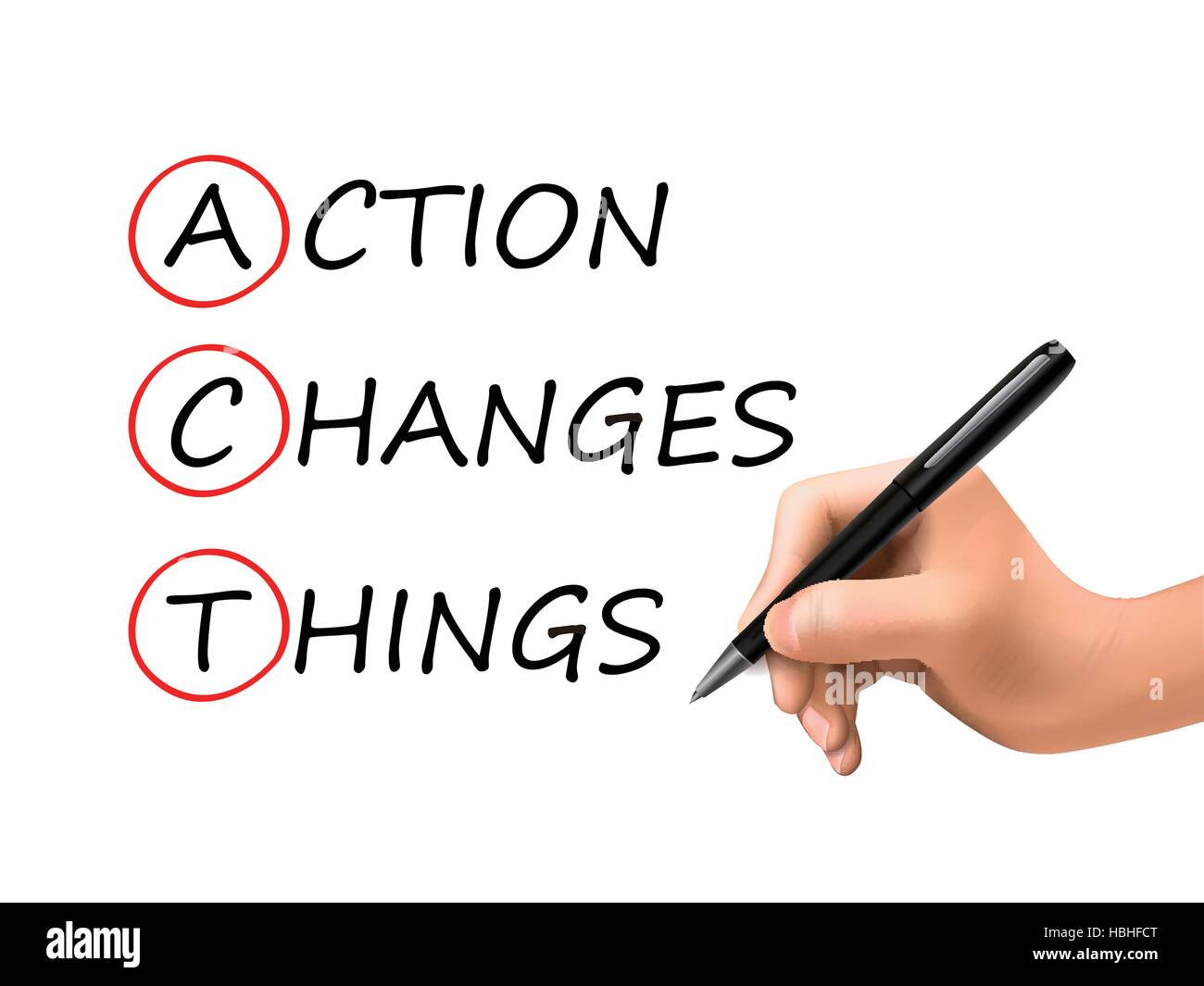 Action change les choses mots écrits par la main en 3d sur fond blanc Illustration de Vecteur