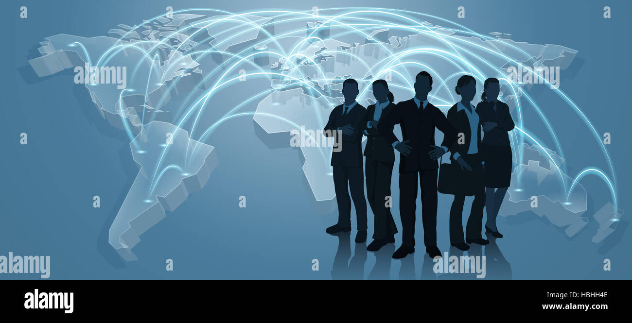 Carte du monde de la logistique les trajectoires de vol avec l'équipe d'entreprise concept d'arrière-plan Banque D'Images