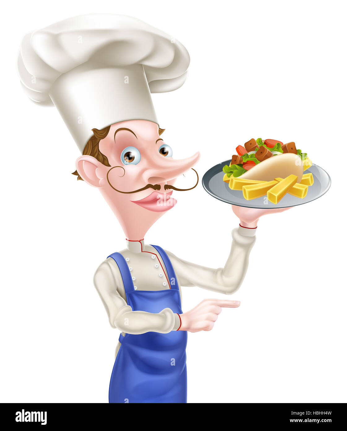 Une illustration d'un dessin animé avec Chef Kebab Pita et frites Banque D'Images