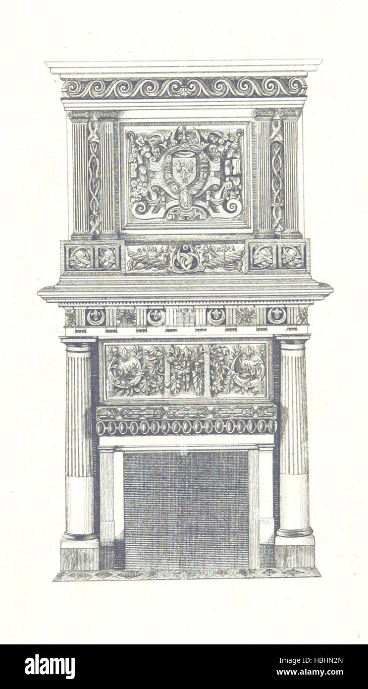 Page tirée de 'monuments religieux, civils et militaires de Gatinais' montrant des structures du XIe au XVIIe siècle, y compris des églises, des fortifications et des bâtiments civiques avec des illustrations. Banque D'Images