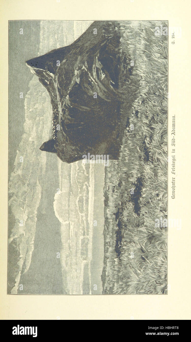 Cette image montre des scènes de voyages et d'explorations au Cameroun du sud au nord entre 1889 et 1891, y compris des paysages locaux, des établissements et des gens. L'illustration reflète les milieux naturels et les aspects culturels des régions visitées. Banque D'Images