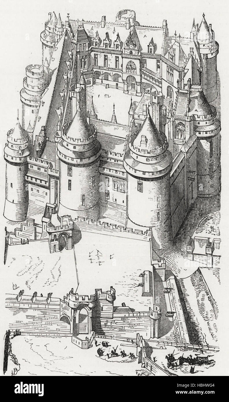 Vue sur le château de Pierrefonds (début du Xve siècle) Banque D'Images