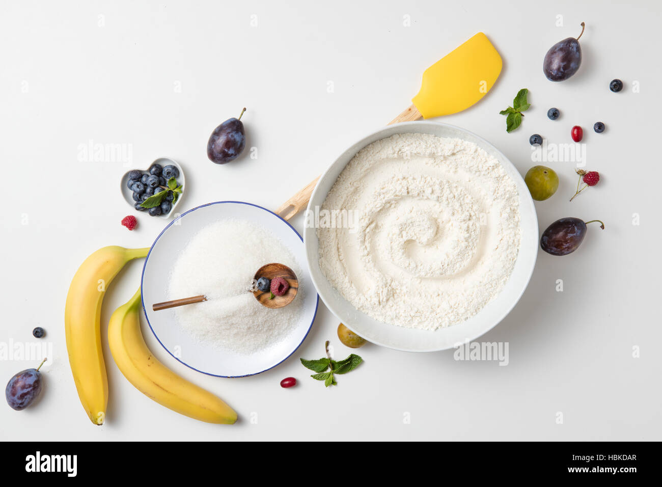 Ingrédients pour le gâteau aux bananes Banque D'Images