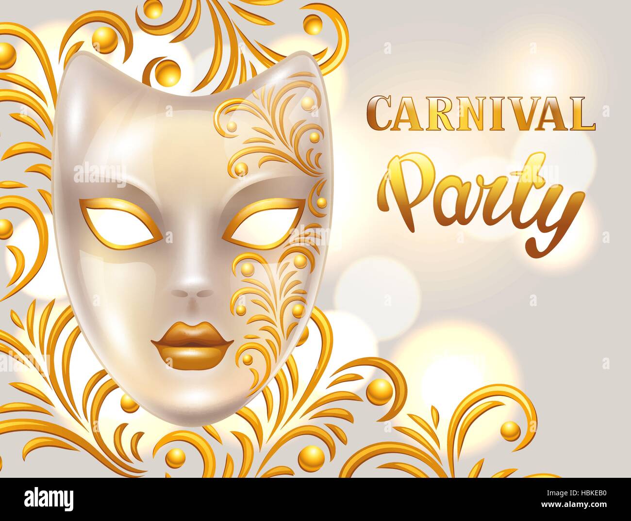 Carte d'invitation de carnaval avec masque de Venise décoré d'ornements  d'or. Celebration party background Image Vectorielle Stock - Alamy