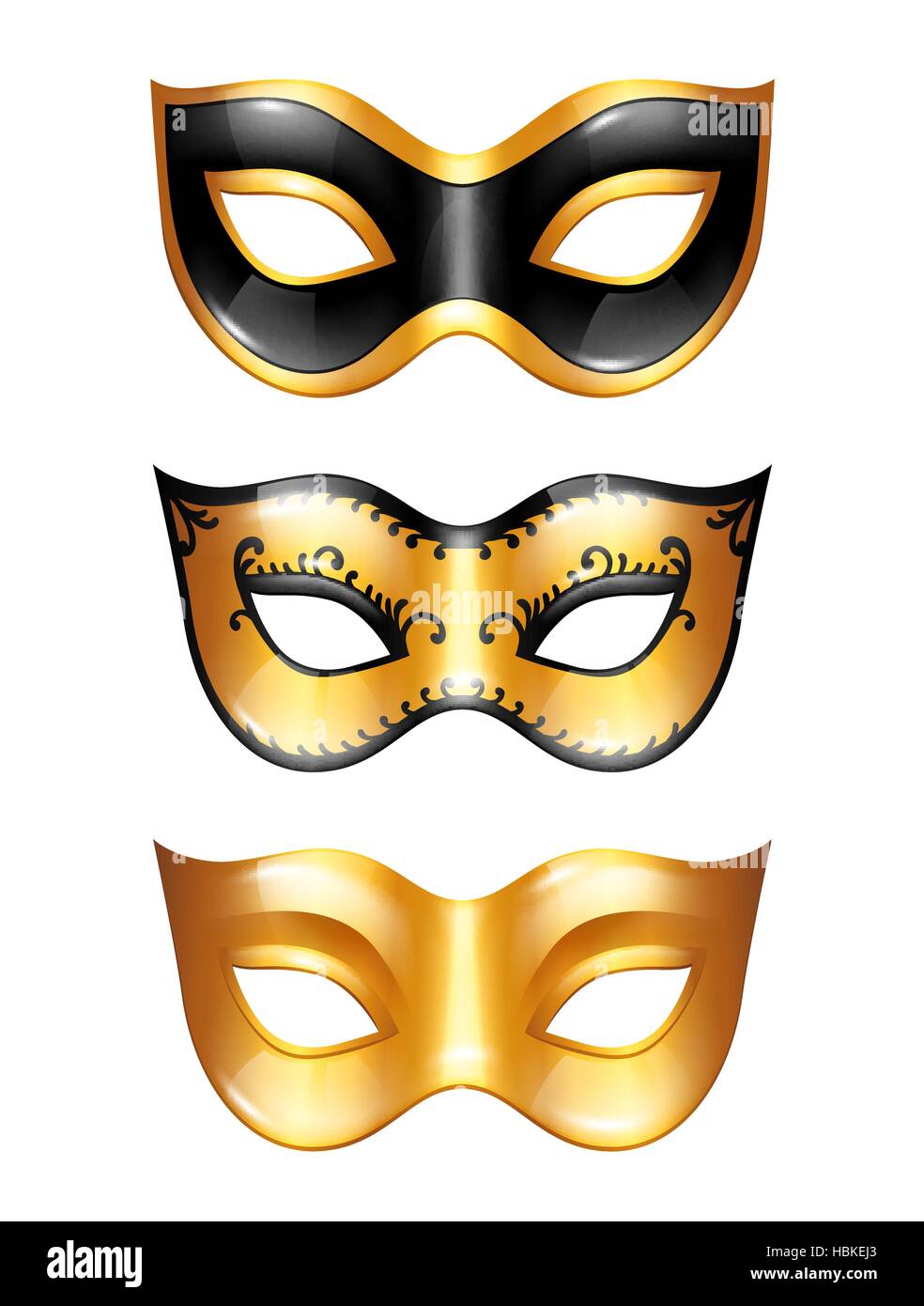 Jeu de masques vénitiens carnaval d'or sur fond blanc Image Vectorielle  Stock - Alamy