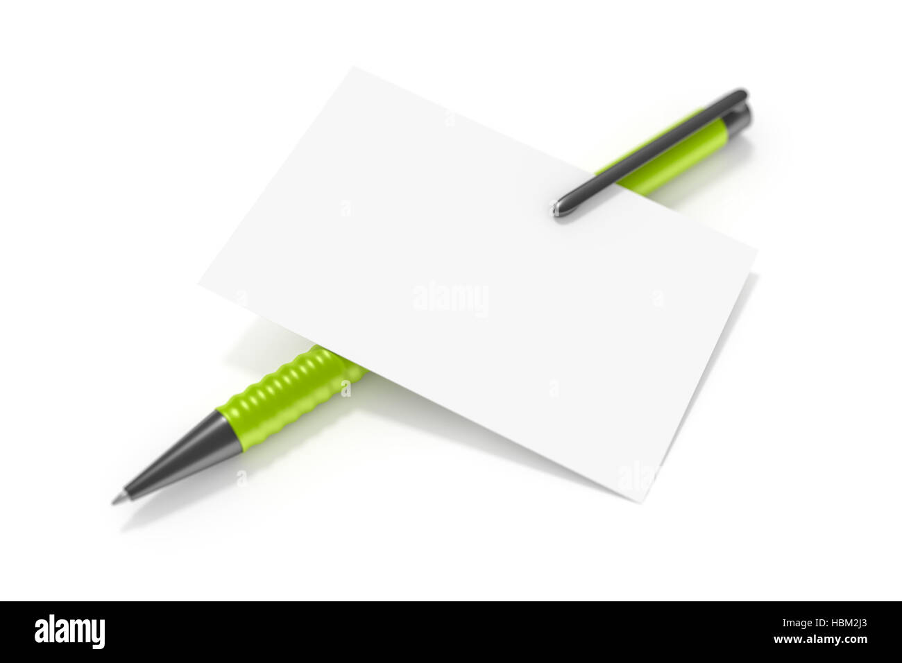 Une carte de visite vierge et un stylo à bille vert Banque D'Images