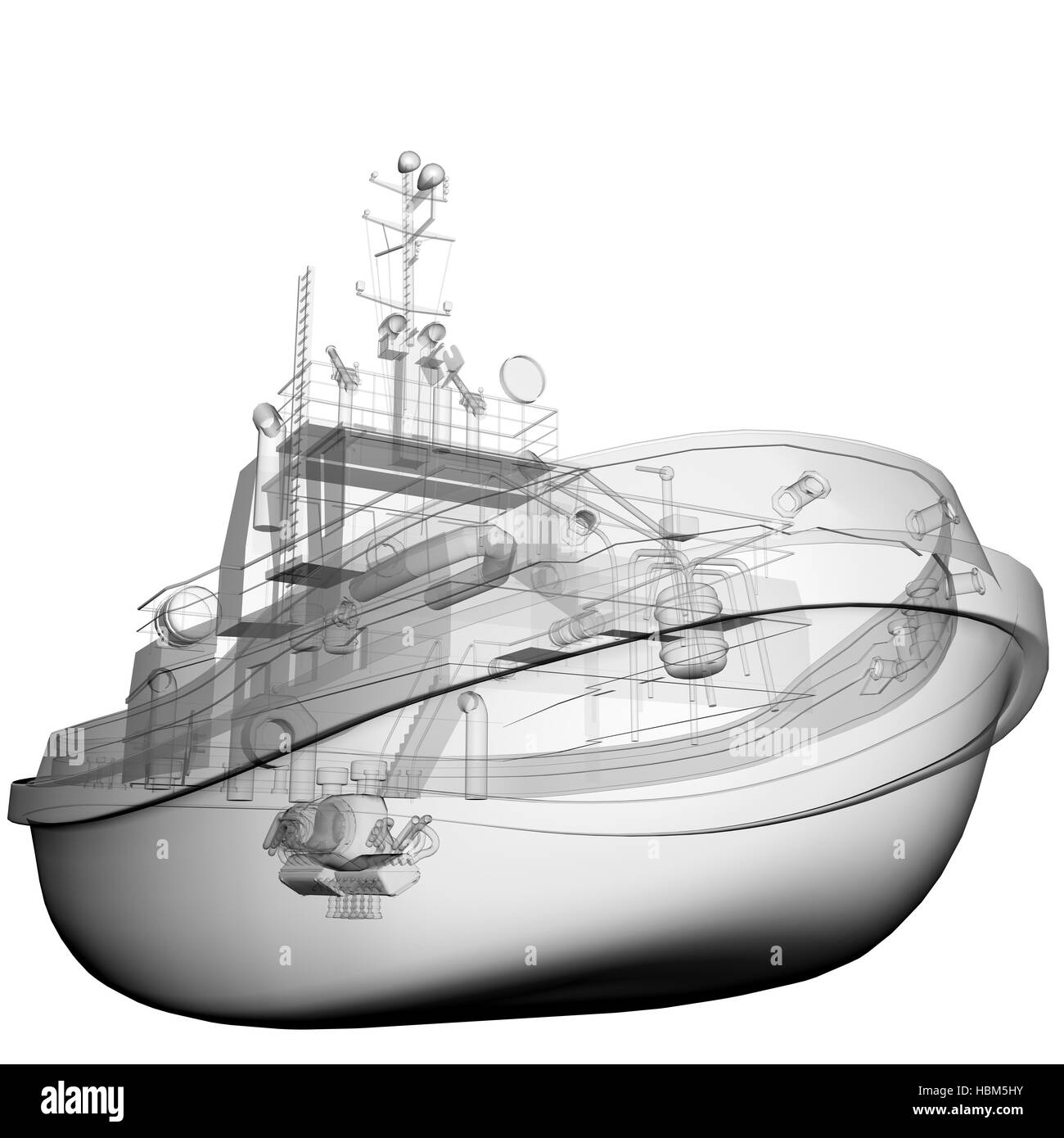 Bateau de pêche transparent isolé Banque D'Images