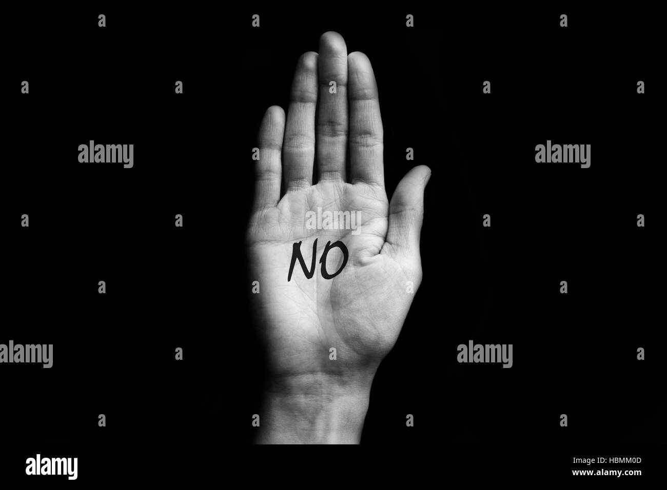 Le noir et blanc main ouverte Banque D'Images