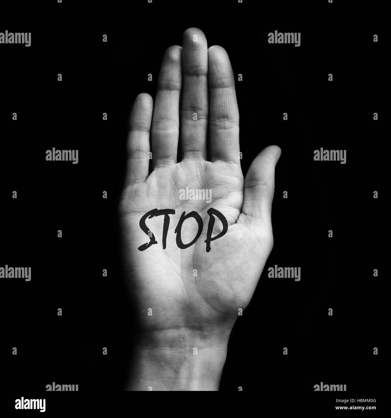 Le noir et blanc main ouverte Banque D'Images