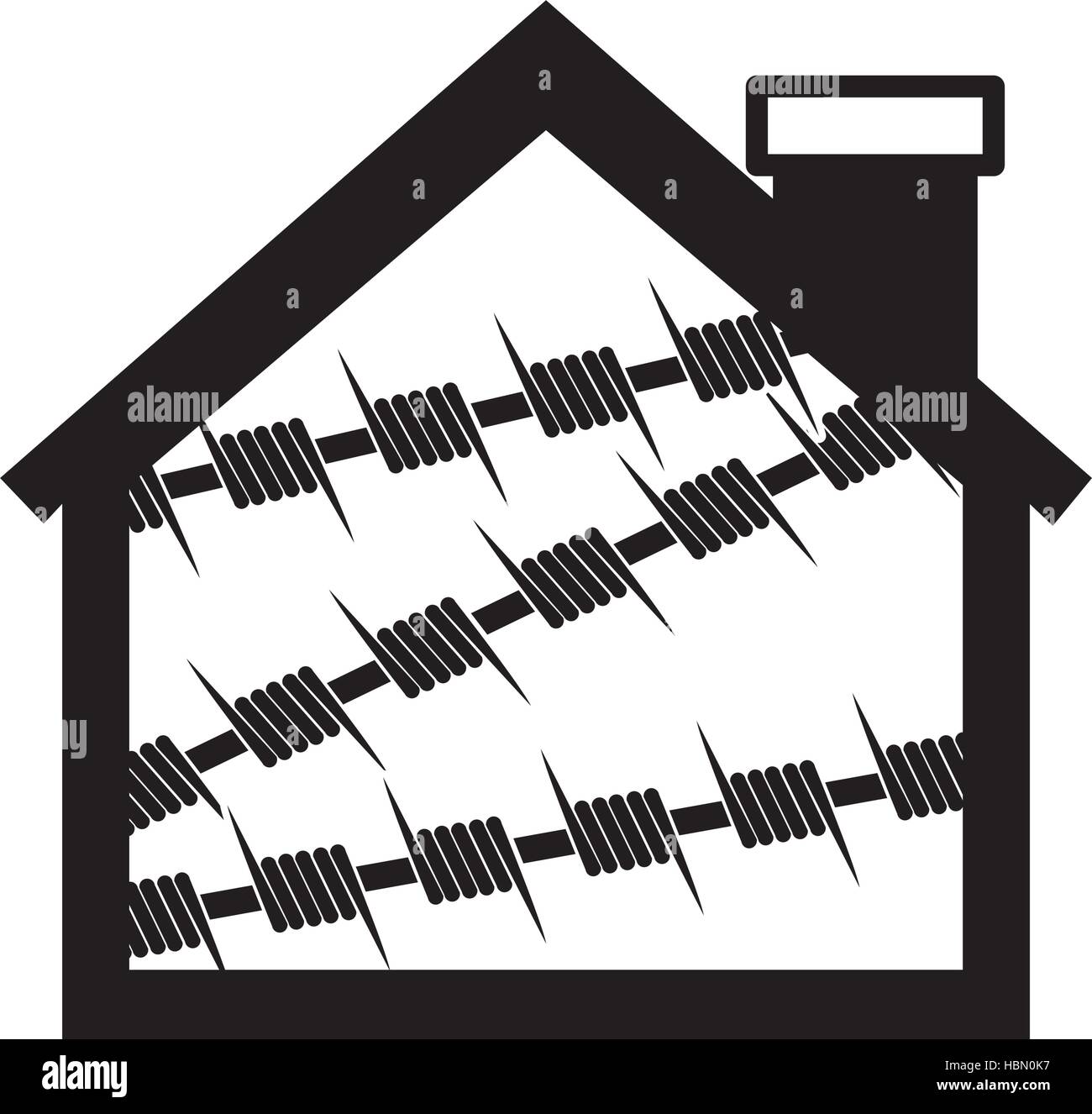 Un étage maison ossature métallique avec l'icône de barbelés vector illustration Illustration de Vecteur