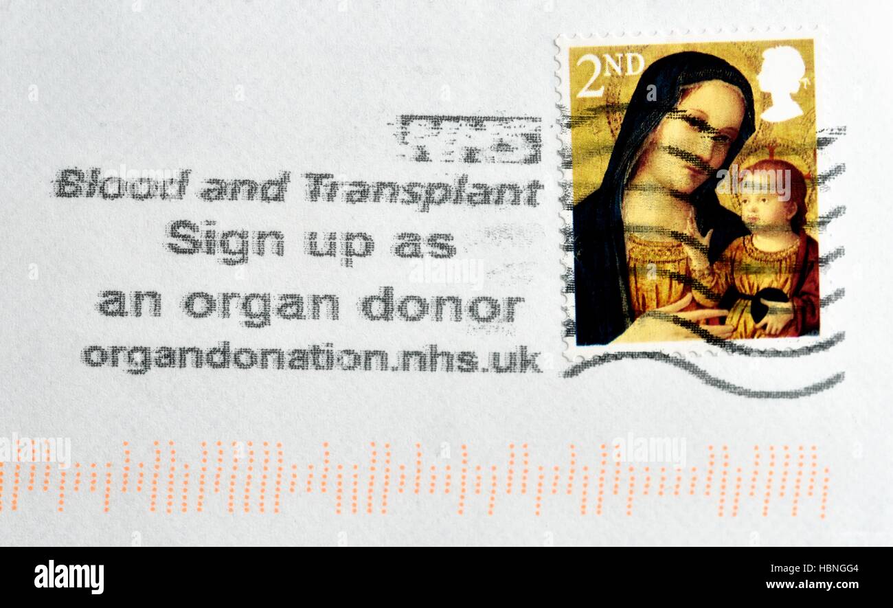 Affranchissement de don d'organes et de timbres de Noël frank Banque D'Images