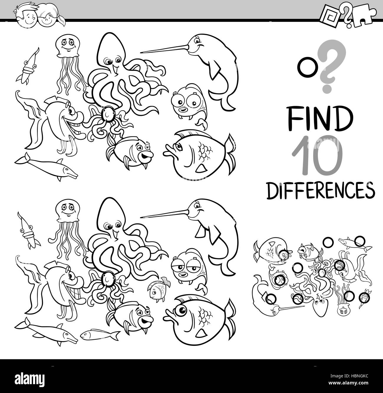 La tâche des différences coloriages Banque D'Images