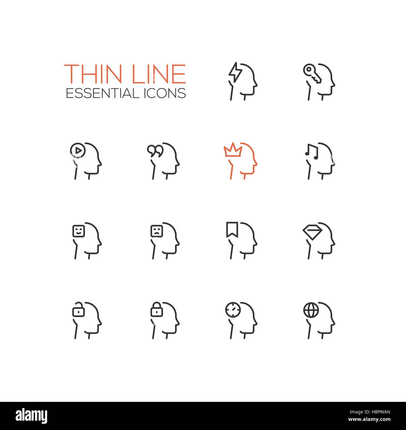 Pensées en tête - Une seule ligne mince Icons Set Illustration de Vecteur