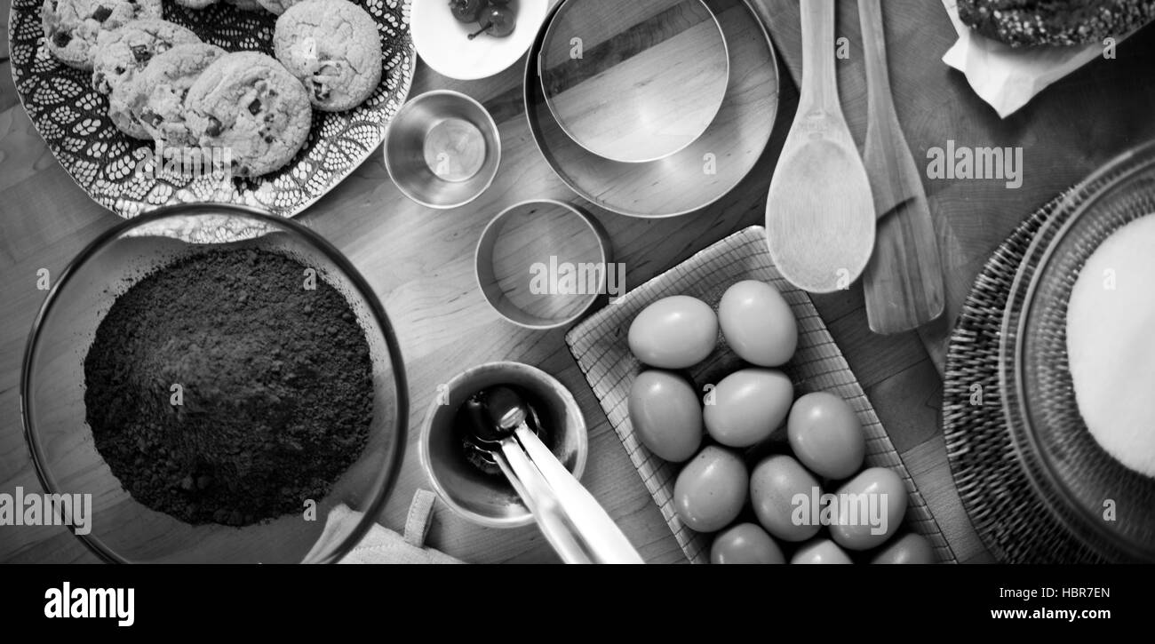 Cuisson Cuire Boulangerie Pâtisserie Concept Ingrédients Oeufs Banque D'Images