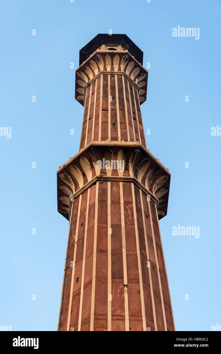Minaret de Jama Masjid, Old Delhi, Inde Banque D'Images