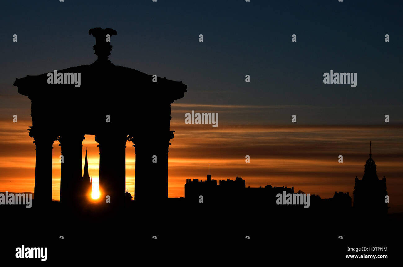 Dugald Stewart Monument au coucher du soleil, Édimbourg, Écosse Banque D'Images