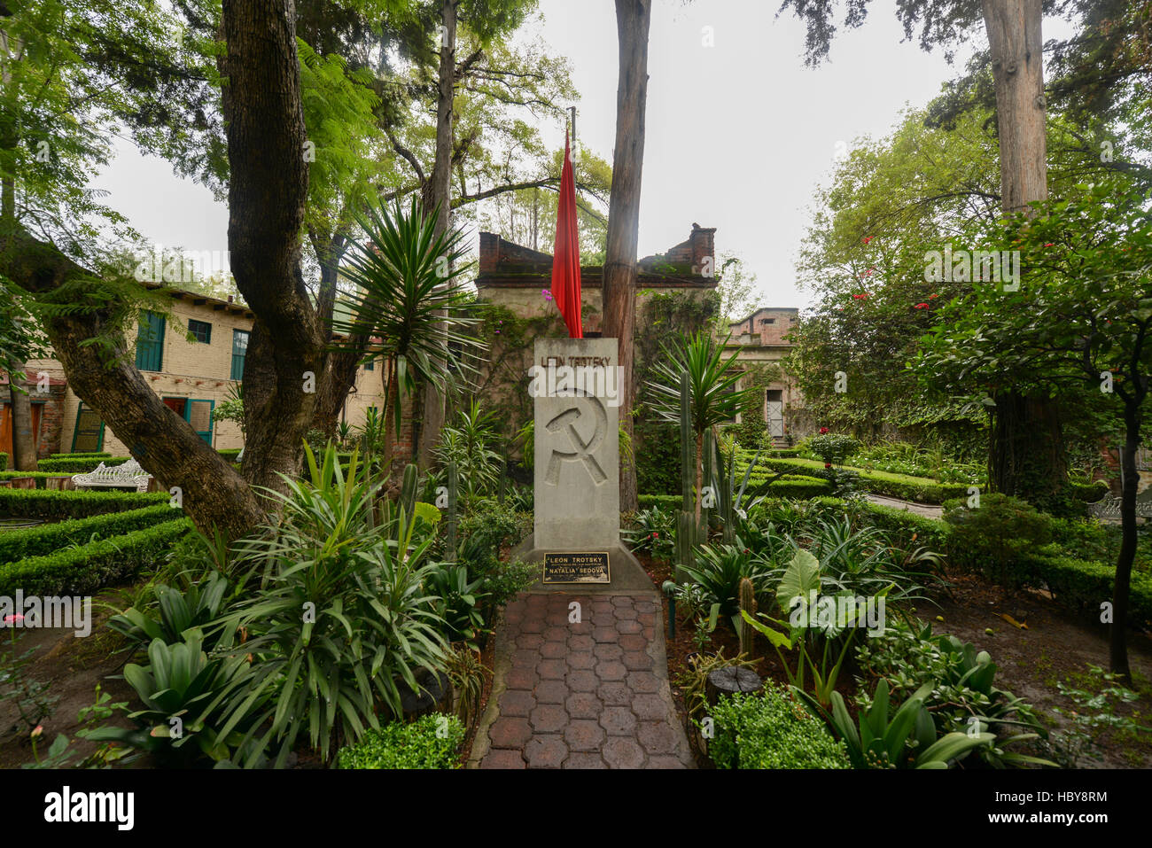 Memorial et tombeau de Léon Trotsky, la Révolution soviétique qui a vécu sa vie en exil au Mexique jusqu'à l'assassinat par des hommes envoyés par Staline. Banque D'Images