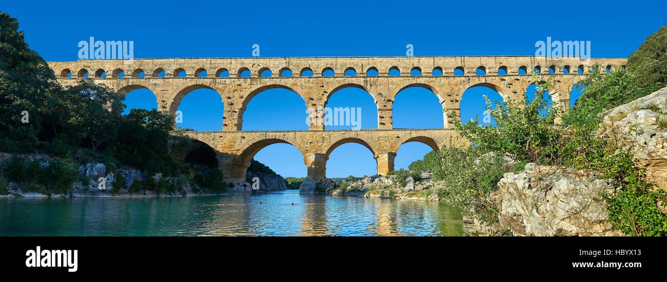 Aqueduc romain, le Pont du Gard, Nîmes, France Banque D'Images