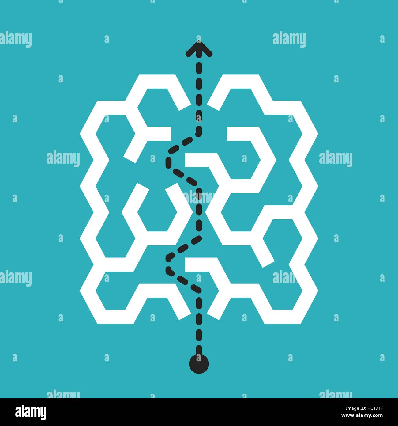 Hexagone mode labyrinthe isolé sur fond bleu Illustration de Vecteur
