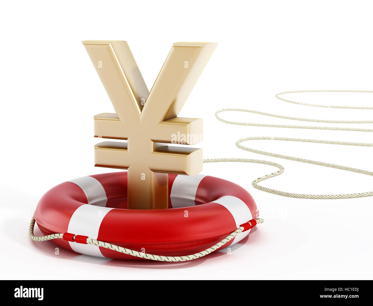 Yen d'or symbole sur bouée. 3D illustration. Banque D'Images