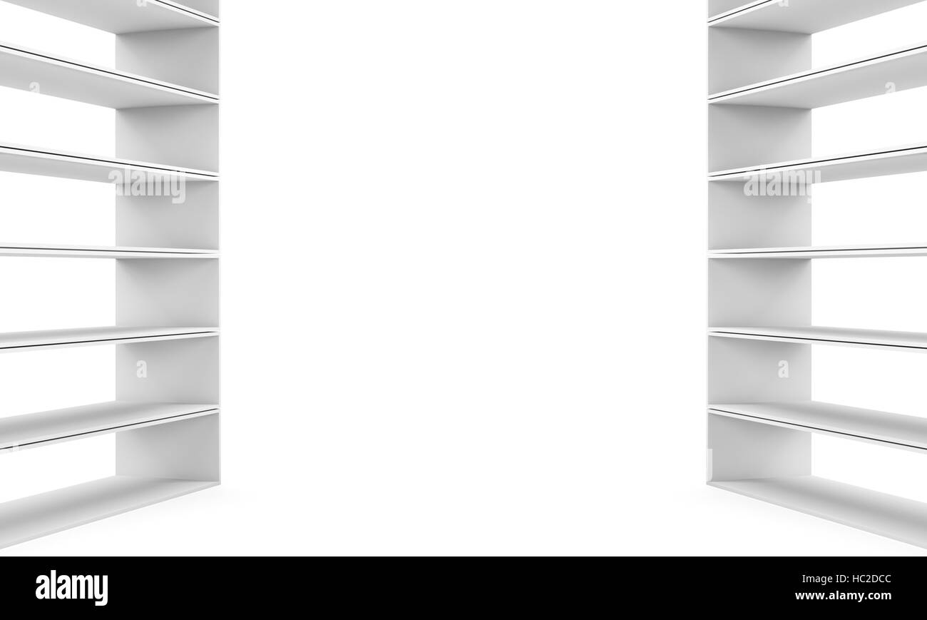 La salle d'exposition avec étagères blanches Banque D'Images